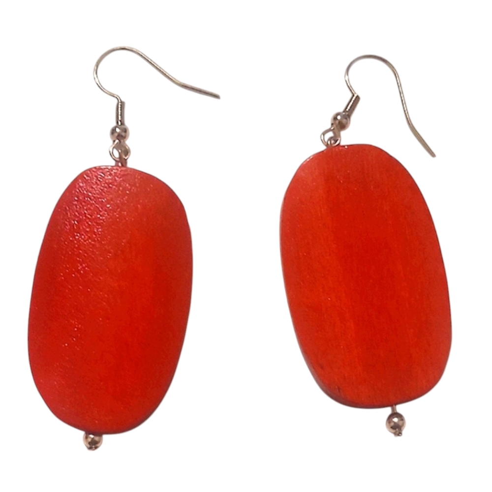 Bold Red Oval Earrings with Large Beads